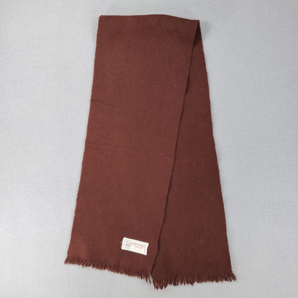 Johnstons of Elgin Scarf Unisex Brown Wool Fringed Made in Scotland Vintage